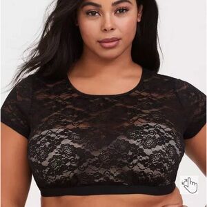 Torrid Lace Short Sleeve Under-It-All Crop Top SZ 4X in Rich Black